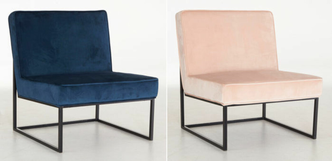 Sammetsfåtölj i blått och rosa från Ellos Homes vintagekollektion