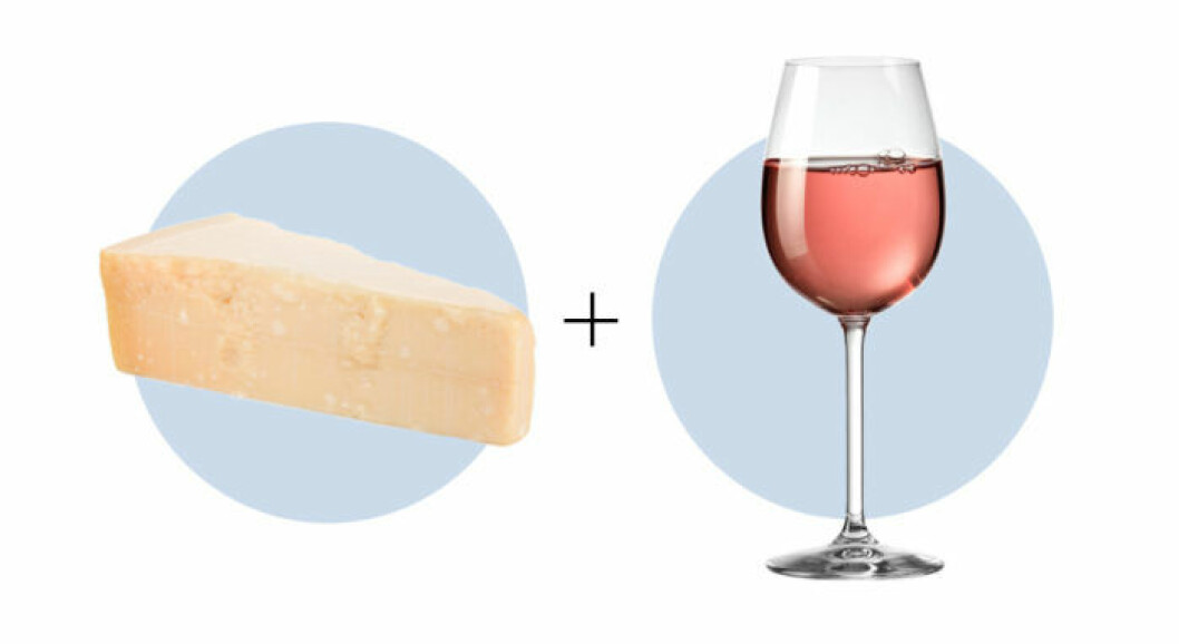 Ost och vinkombination parmesan och rosé