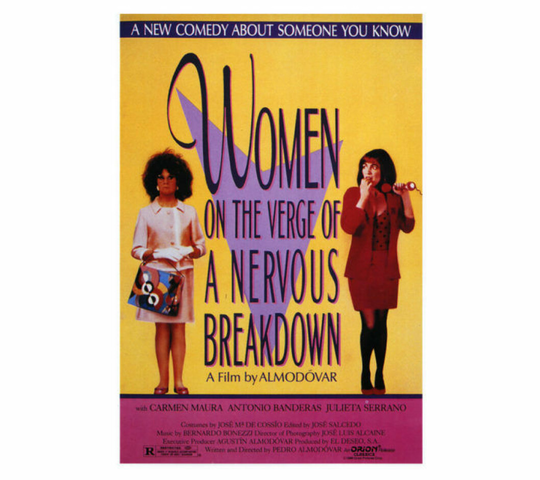 Omslag på Pedro Almodóvars film Women on the verge of a nervous breakdown (1988).
