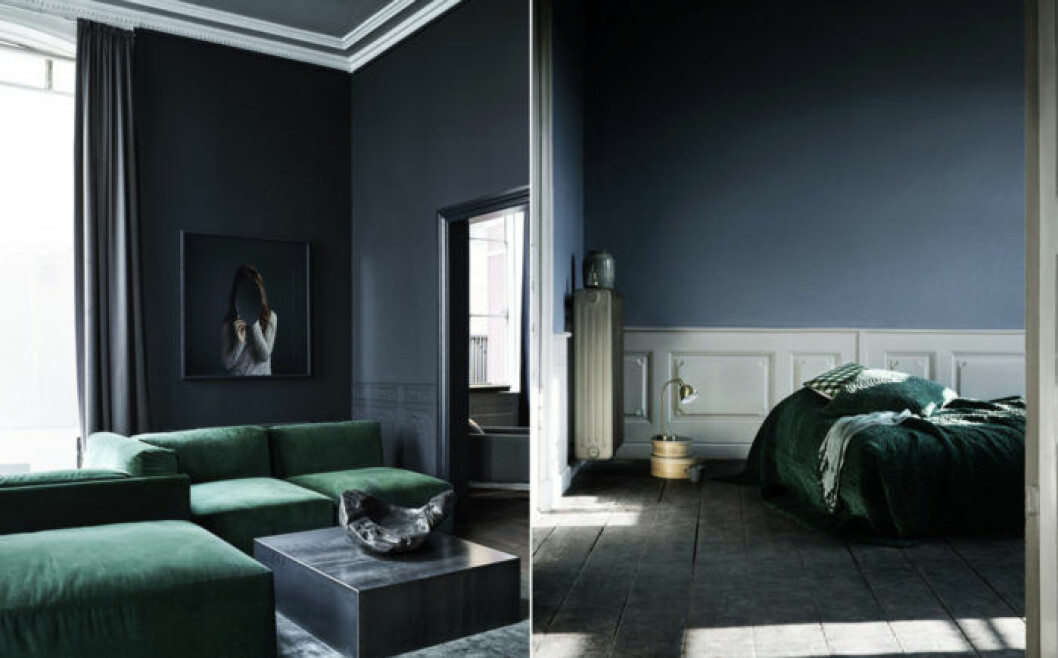 Foto: <a href="http://rueverte.dk/inspiration/" target="_blank" rel="noopener">Rue verte</a> / <a href="http://brostecopenhagen.com/" target="_blank" rel="noopener">Broste Copenhagen</a> grön sammetssoffa