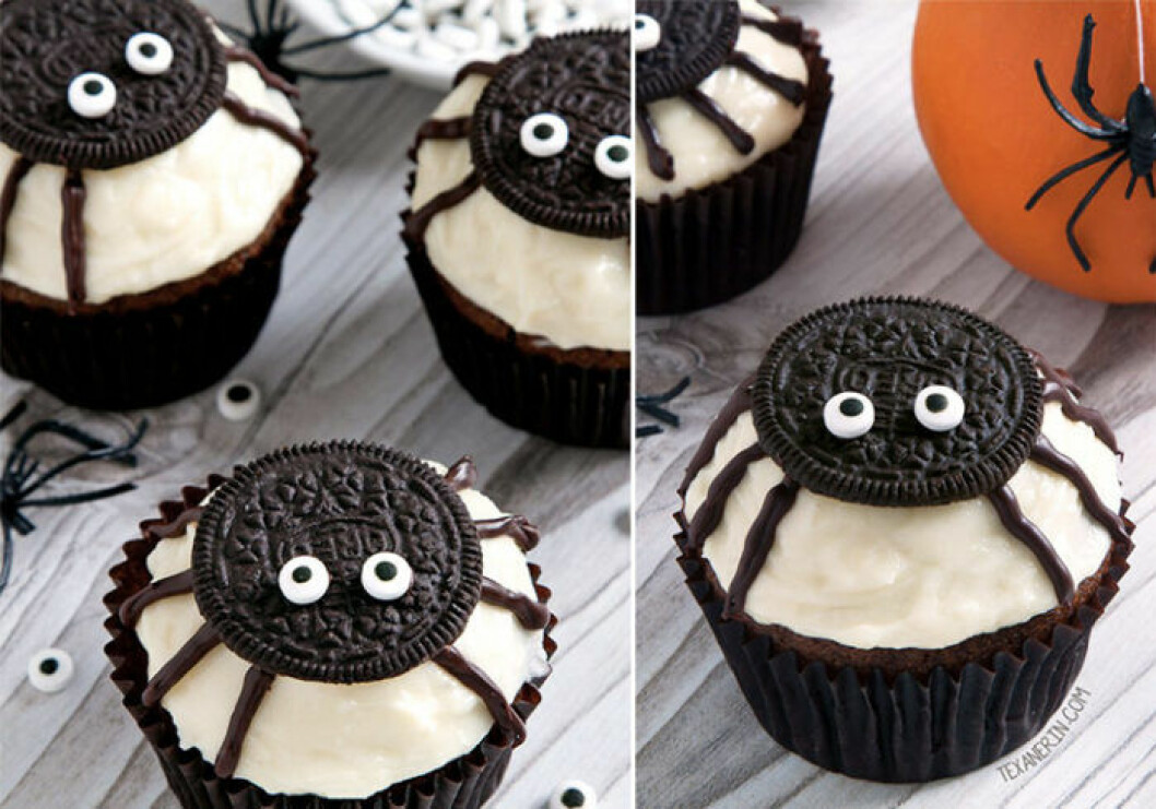Foto och recept: <a href="https://www.texanerin.com/spider-cupcakes-for-halloween/" target="_blank" rel="noopener">Texanerin baking</a>