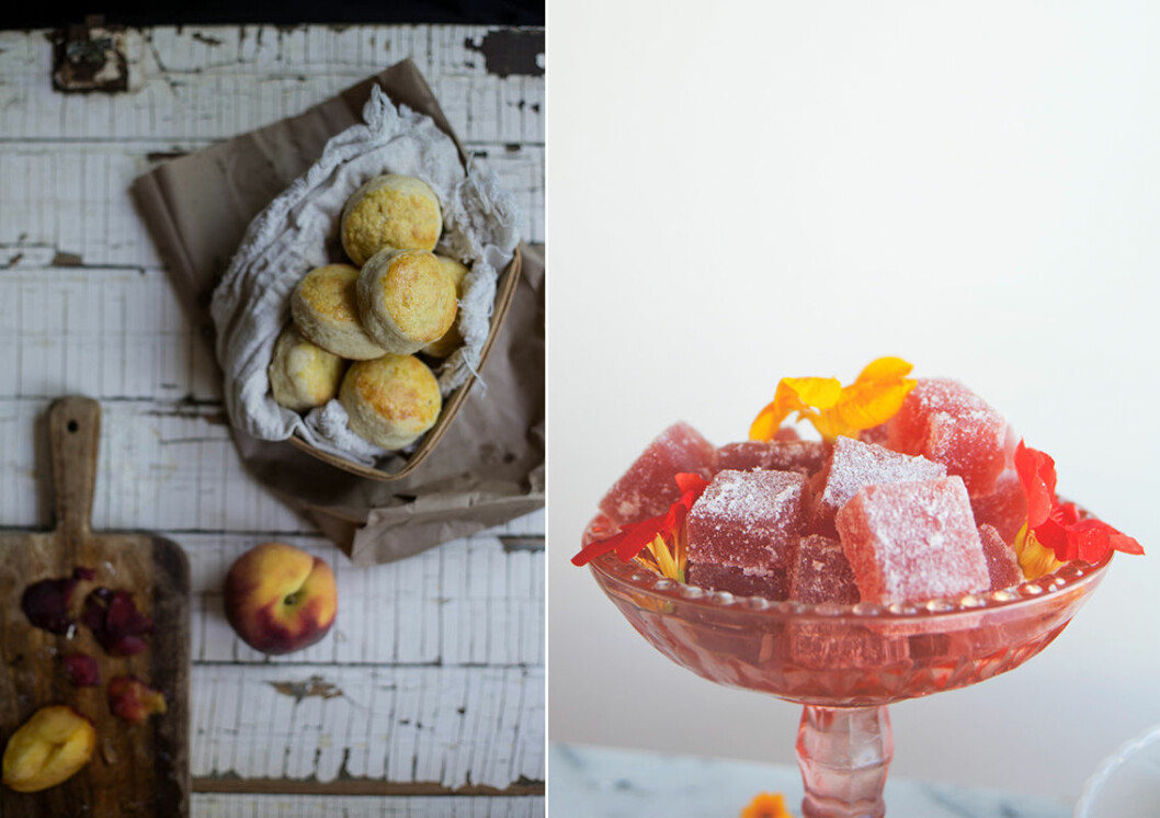 Via: <a href="http://localmilkblog.com/2013/06/honeysuckle-cordial-honeysuckle-biscuits-with-sea-salt-peach-butter-honeysuckle-mint-vinaigrette.html" target="_blank" rel="noopener">Local milk</a> / <a href="http://www.thekitchykitchen.com/?recipes=/floral-inspired-afternoon-tea/" target="_blank" rel="noopener">The kitchy kitchen</a>