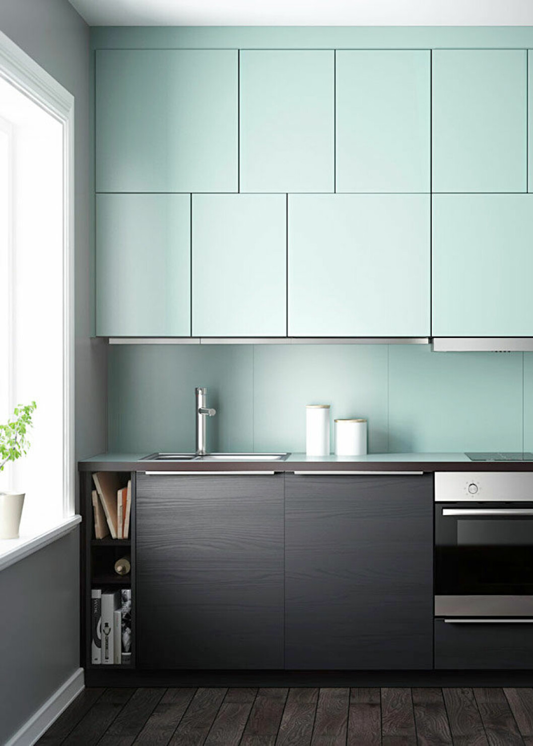 Foto: <a href="http://livethemma.ikea.se/det-monokroma-koket/" target="_blank" rel="noopener">Ikea</a> Turkosa luckor