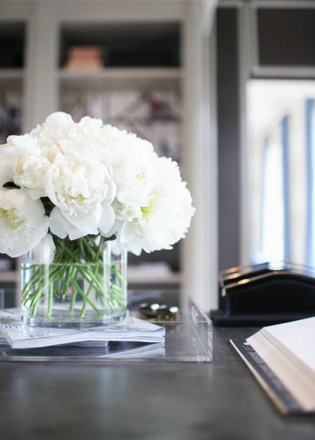 Vita Pioner i en vas. Foto via: Kelly Bernier designs