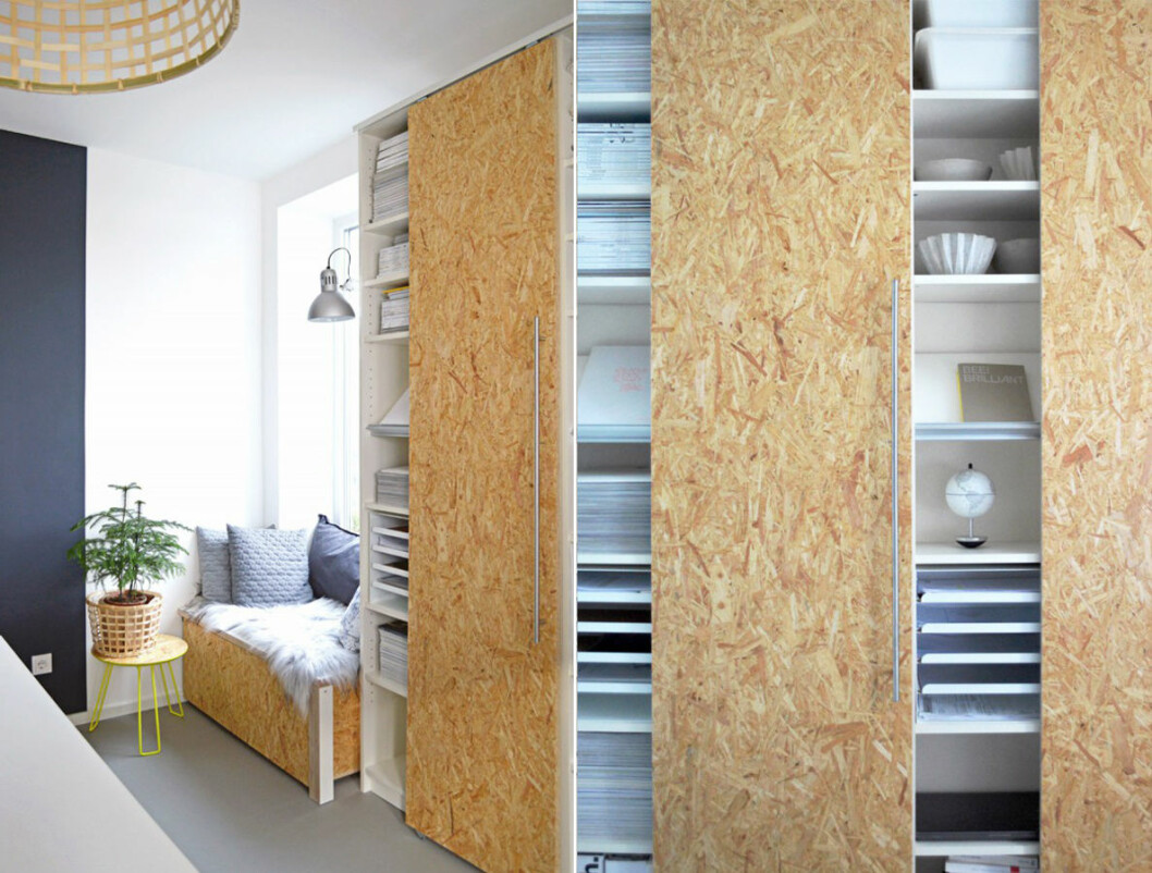 Foto: <a href="http://www.ichdesigner.com/2016/01/04/diy-schiebetueren-billy-regale/" target="_blank" rel="noopener">Ich designer</a> Spånskiva garderobsdörrar