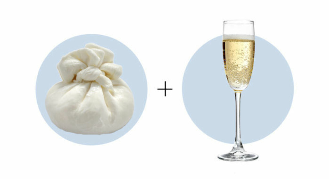 Ost och vinkombination Burrata och Champagne