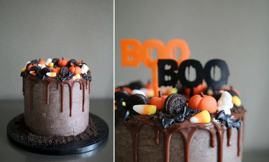 Foto och recept: <a href="http://afternooncrumbs.com/2015/10/halloween-drip-cake/" target="_blank" rel="noopener">Afternoon crumbs</a>