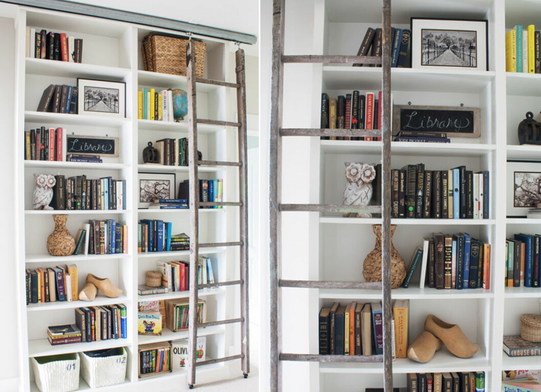 Foto: <a href="http://www.thelilypadcottage.com/2015/06/billy-bookcase-hack-library-ladder.html" target="_blank" rel="noopener">The Lily pad cottage</a> Stege å bokhylla