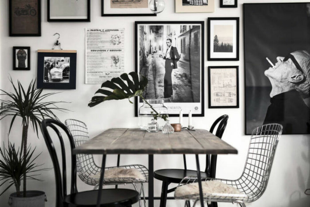 Detaljbild på matplats med grafisk tavelvägg i bakgrunden