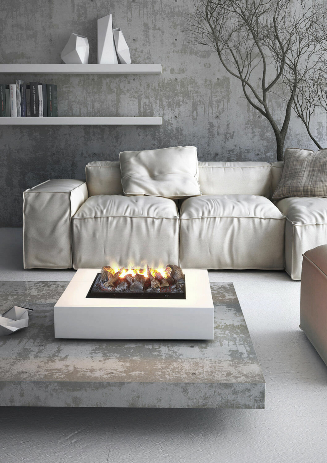 Via: <a href="http://www.archiexpo.com/prod/maisonfire/product-64513-832934.html" target="_blank" rel="noopener">Archi Expo</a> Eldstad på bordet, i mitten av vardagsrummet