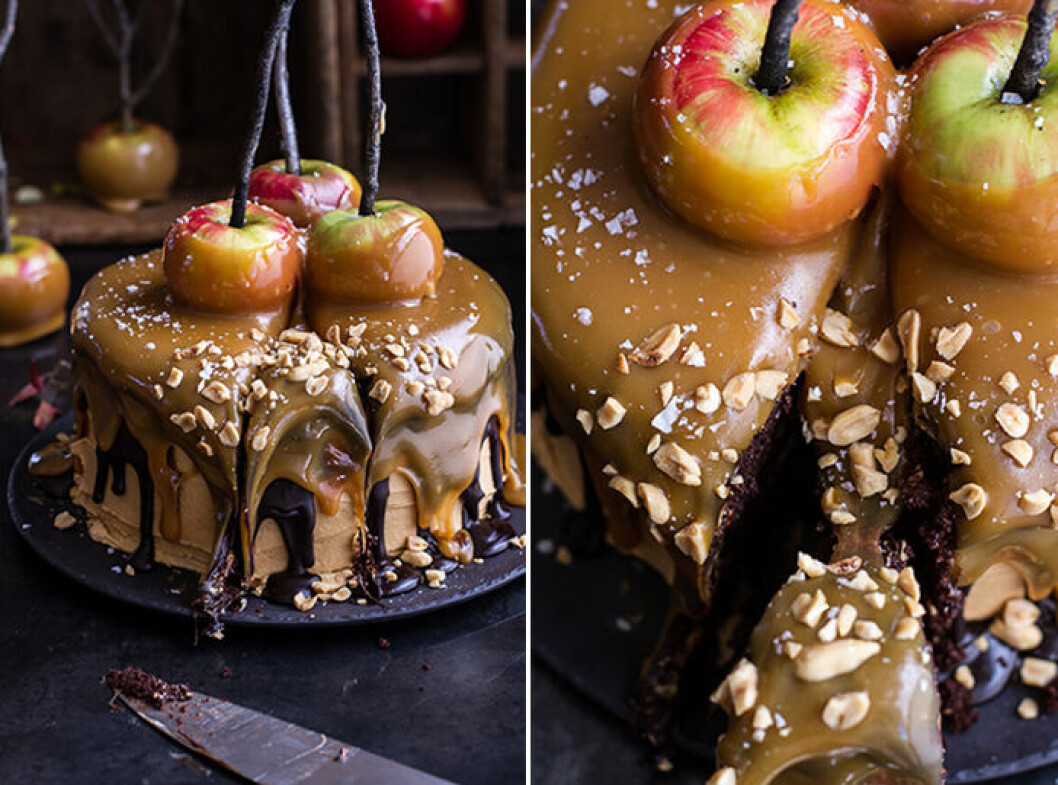 Foto och recept: <a href="https://www.halfbakedharvest.com/salted-caramel-apple-snickers-cake/#comments" target="_blank" rel="noopener">Halfbaked harvest</a>