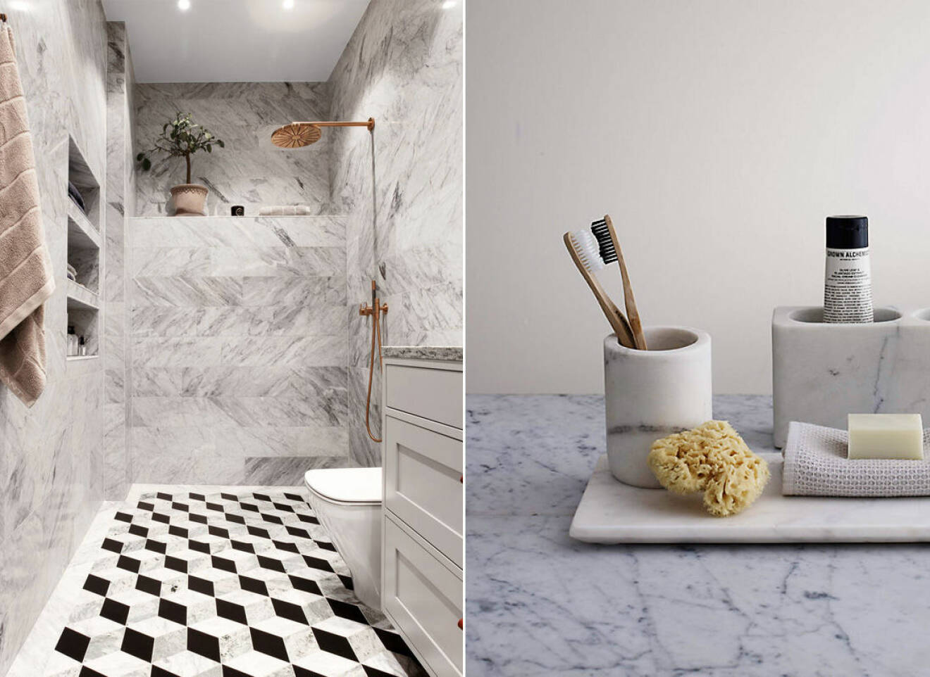 Badrum med marmor bidrar till lyxig känsla
