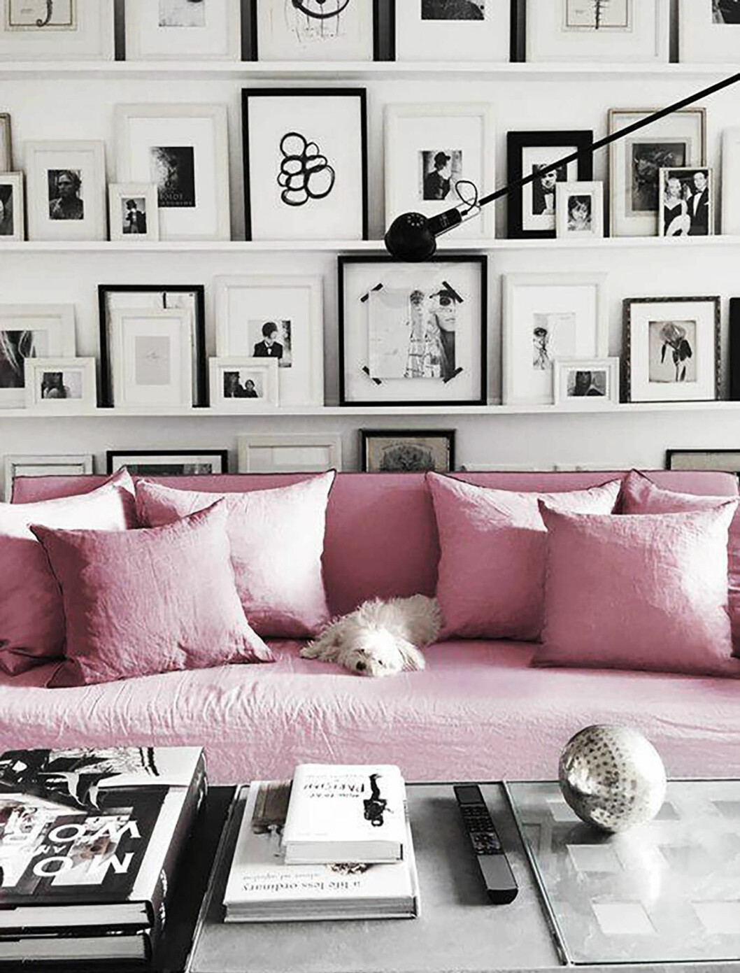 Foto via: <a href="http://www.dailydreamdecor.com/2016/05/6-dreamy-rose-quartz-sofas.html" target="_blank" rel="noopener">Daily dream decor</a> Rosa soffa. Stor tavelvägg