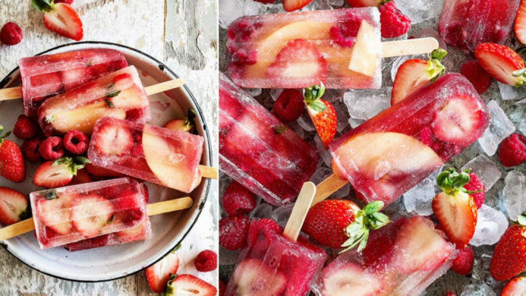 Foto: <a href="http://www.bakersroyale.com/champagne-popsicles/" target="_blank" rel="noopener">Bakers royale</a> Isglass med champagne och jordgubbar, recept.