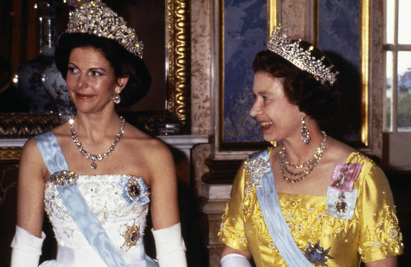 Drottning Silvia och drottning Elizabeth i Stockholm 1983.
