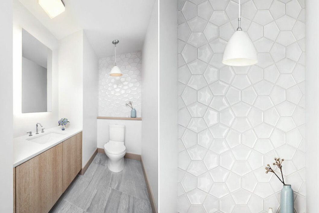 Via: Contemporist Glaserat kakel i oregelbundna former i ett badrum