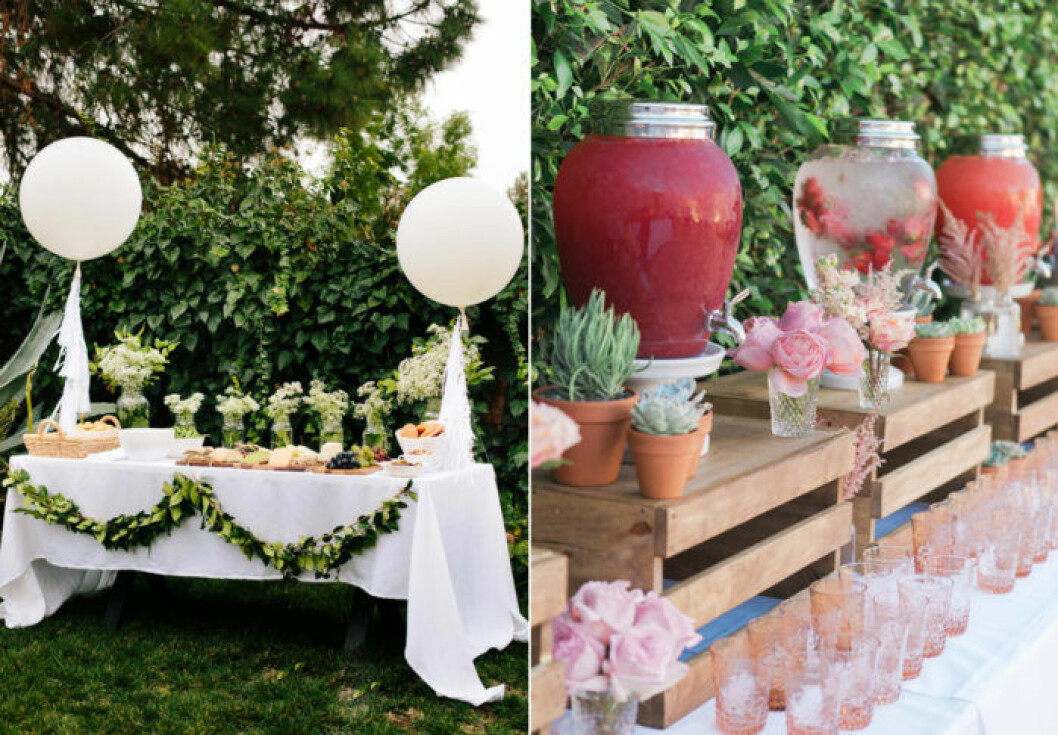 Foto: DIY network / Style me pretty buffe med drinkar på tapp och vackra växter som dekoration