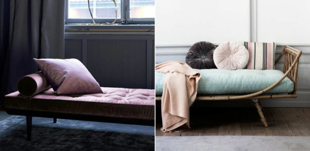Foto: <a href="http://layered.se/produkt/ritzy-daybed/?attribute_pa_color=powderpink-sv-2&image=fvritpp01pro_2" target="_blank" rel="noopener">Layered</a> / <a href="http://lineklein.com/interior/elle-decoration-townhouse/" target="_blank" rel="noopener">Line Klein</a> 18. 19. sammet-dagbadd