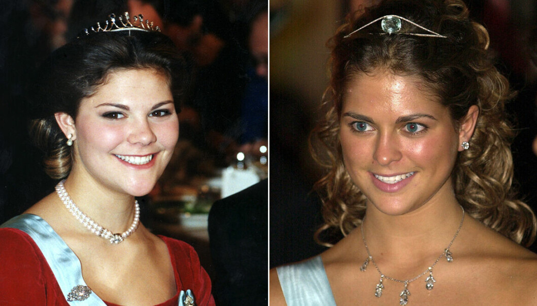 Kronprinsessan Victoria och prinsessan Madeleine vid Nobel 1995 samt 2000.
