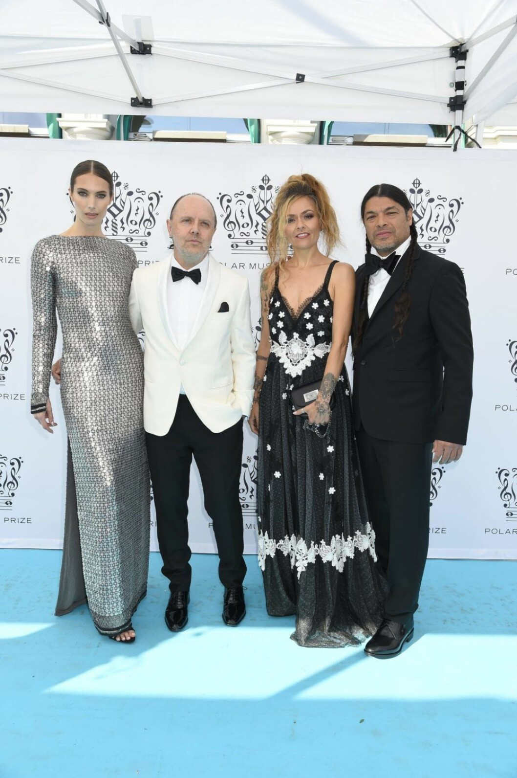 Jessica Miller, Lars Ulrich, Robert Trujillo, Chloe Trujillo Jessica Miller, Lars Ulrich, Robert Trujillo, Chloe Trujillo på röda mattan på Polarpriset.