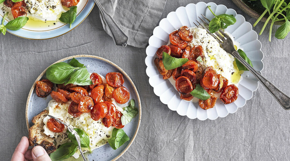 Stracciatella med långbakade tomater