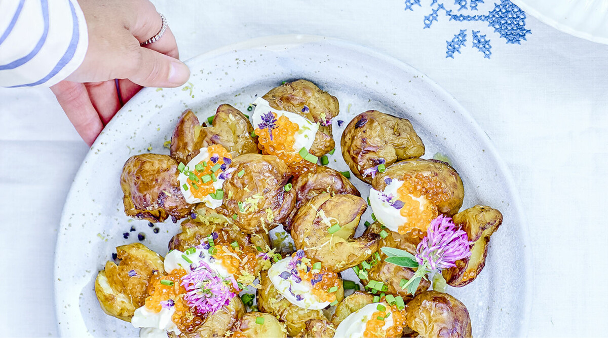 Smashed potatoes med crème fraiche och rom