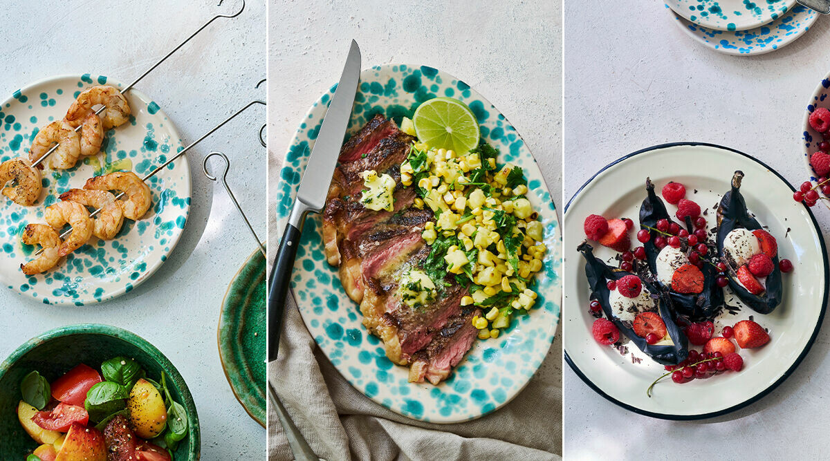 Somrig trerättersmeny där allt tillagas på grillen