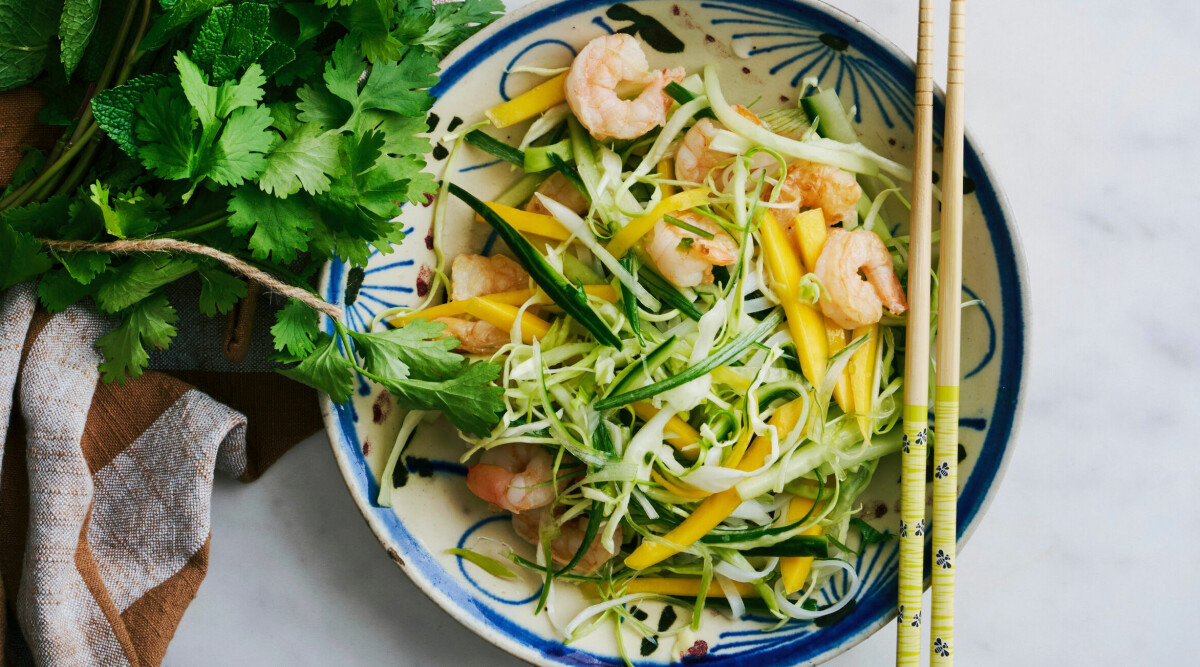 Vietnamesisk räksallad med nudlar