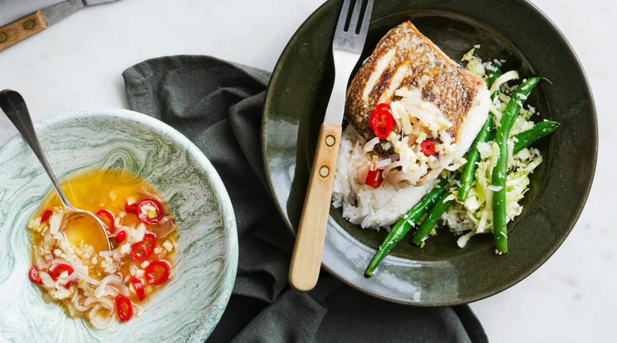 Bali-inspirerad fisk med bönsallad och kokos