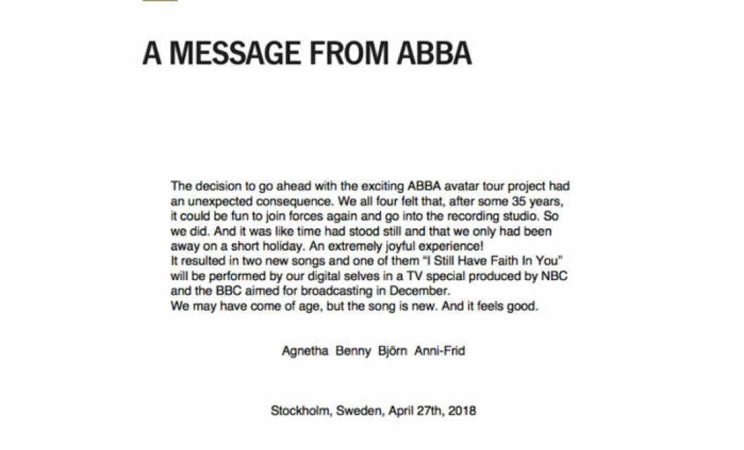 Meddelande från ABBA.