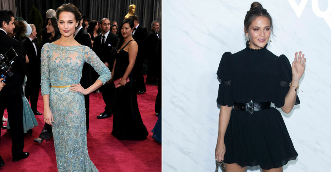 Alicia Vikander på röda mattan, då och nu. Alicia Vikander på röda mattan