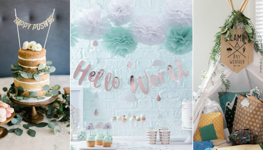 olika dekorationer till en babyshower