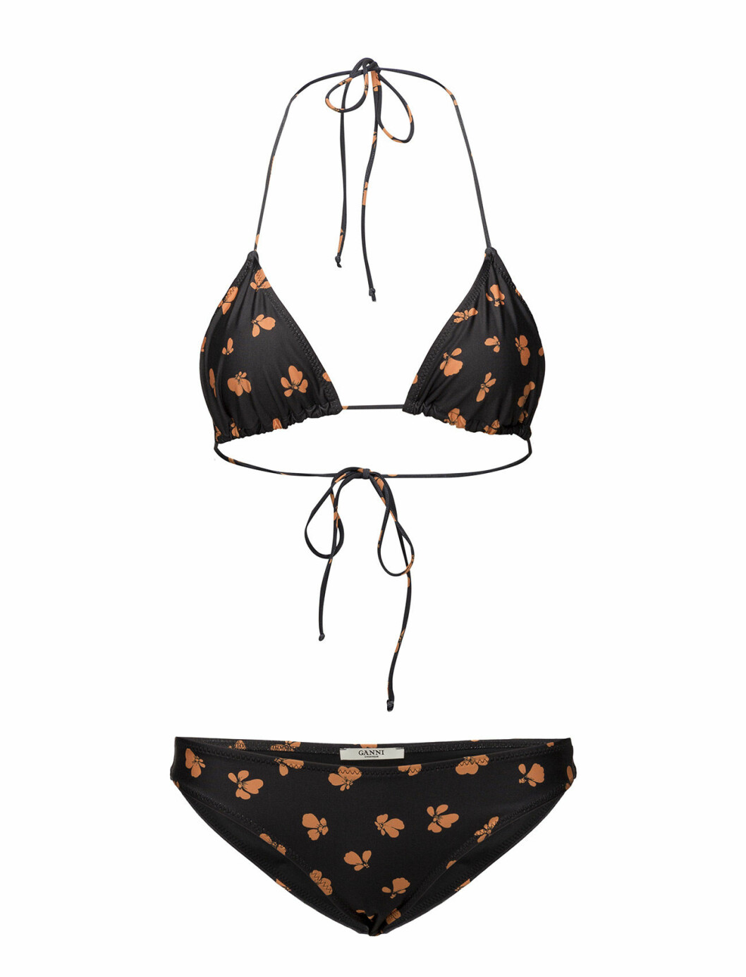 Brun och orange bikini med blommönster från Ganni.