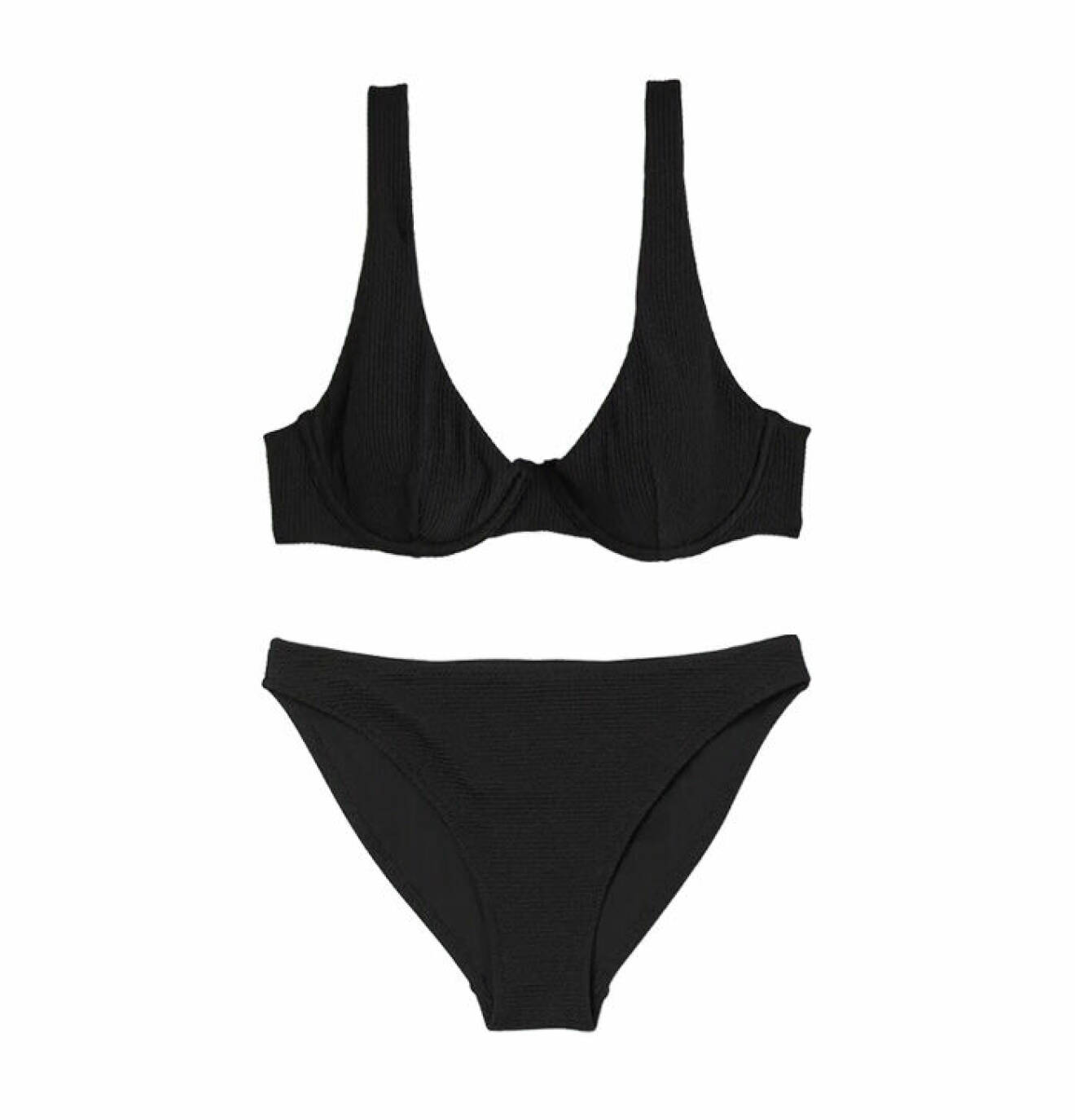 svart bikini i krinklat material med topp och underdel från H&amp;M