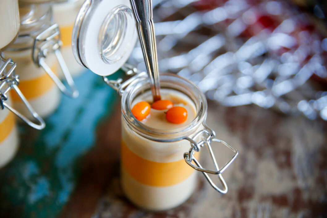 Pannacotta med havtorn och Baileys. Pannacotta med havtorn och Baileys.