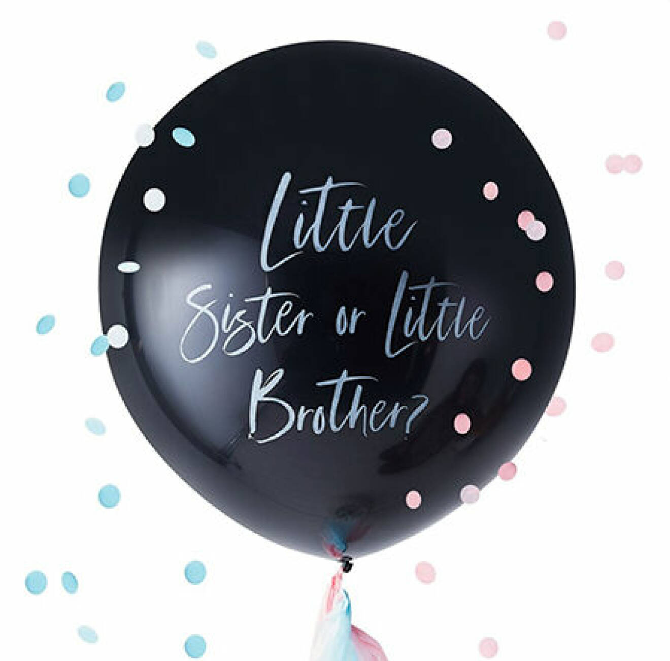 little sister or little brother svart ballong med konfetti från my perfect day