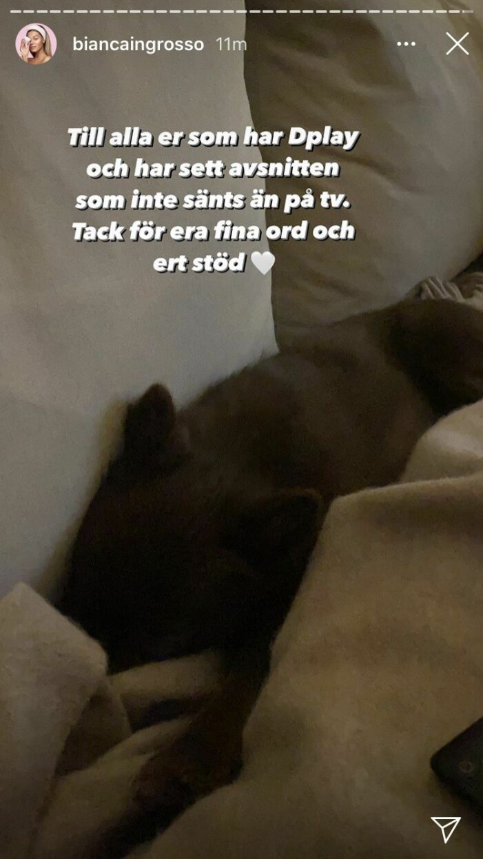 På sin instastory tackar Bianca sina följare för stödet. Bianca Ingrosso instastory