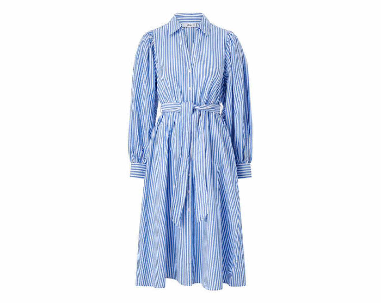 blåvit randig skjortklänning med långa ärmar och knytskärp i midjan från Ellos