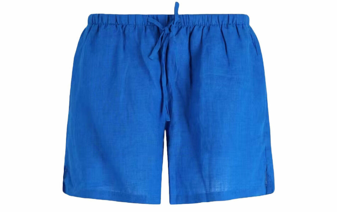 blå shorts i linne med knytning från gina tricot