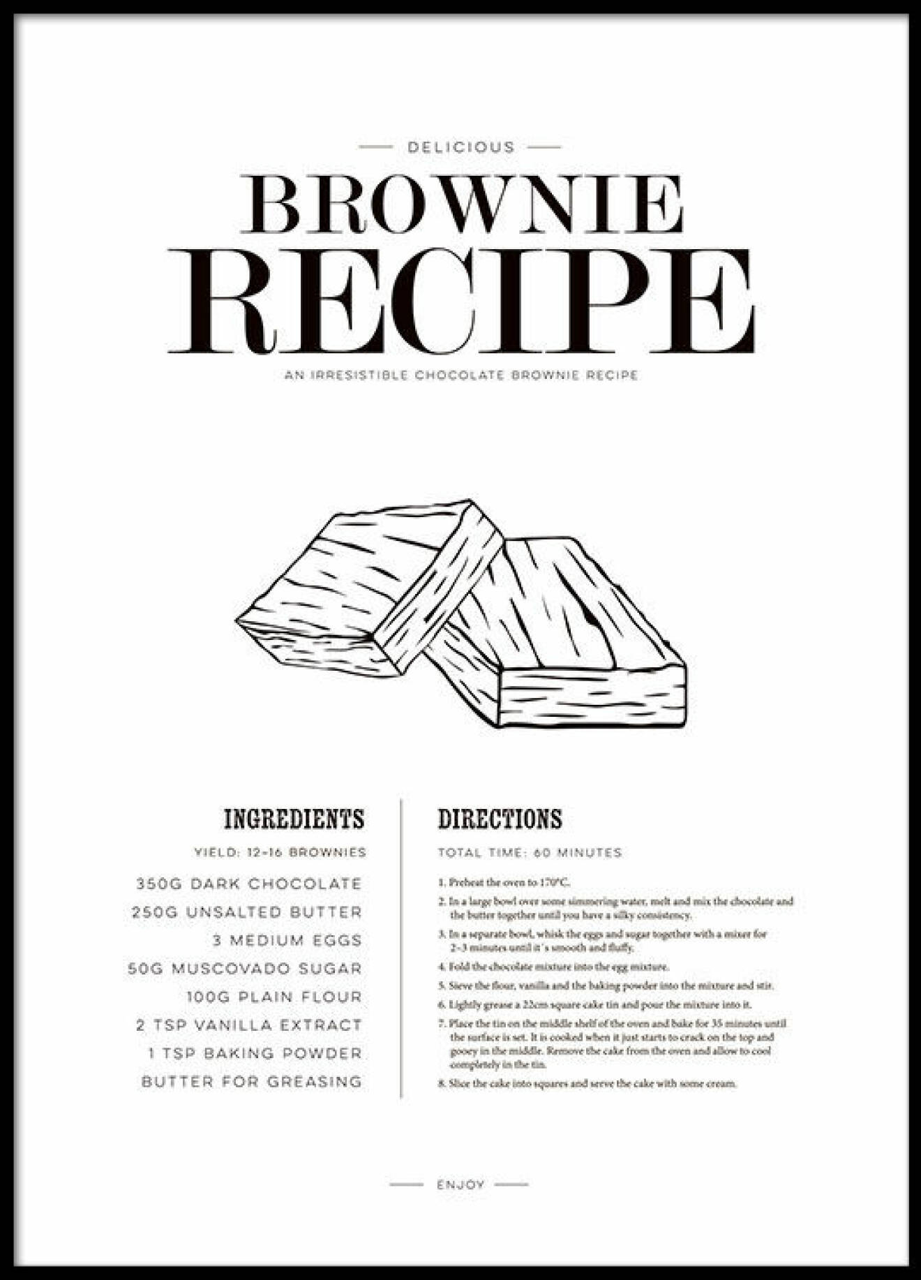 Poster med recept på brownies från Desenio. 