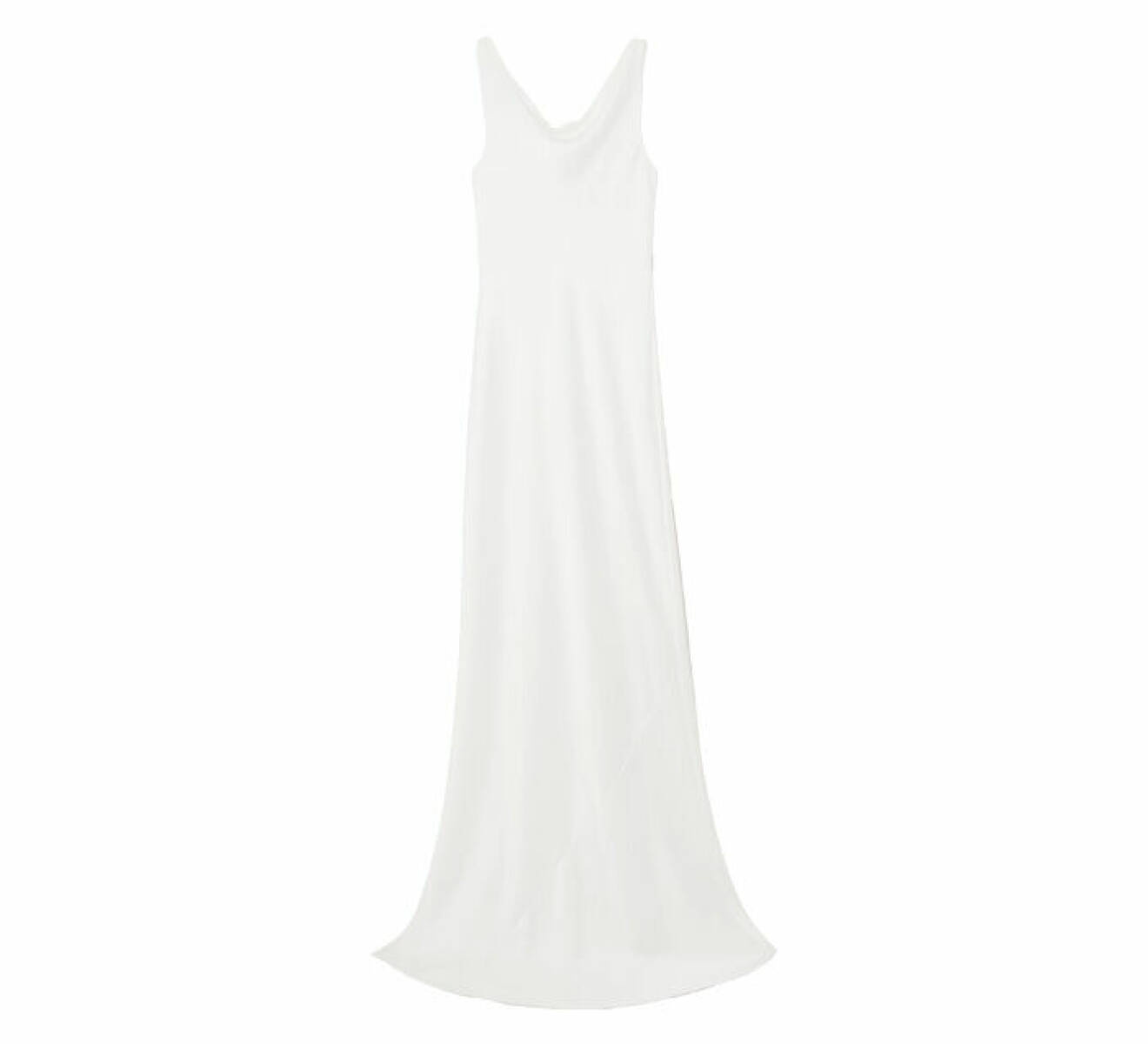 vit bröllopsklänning tillverkad i satin med draperad urringning från Norma Kamali