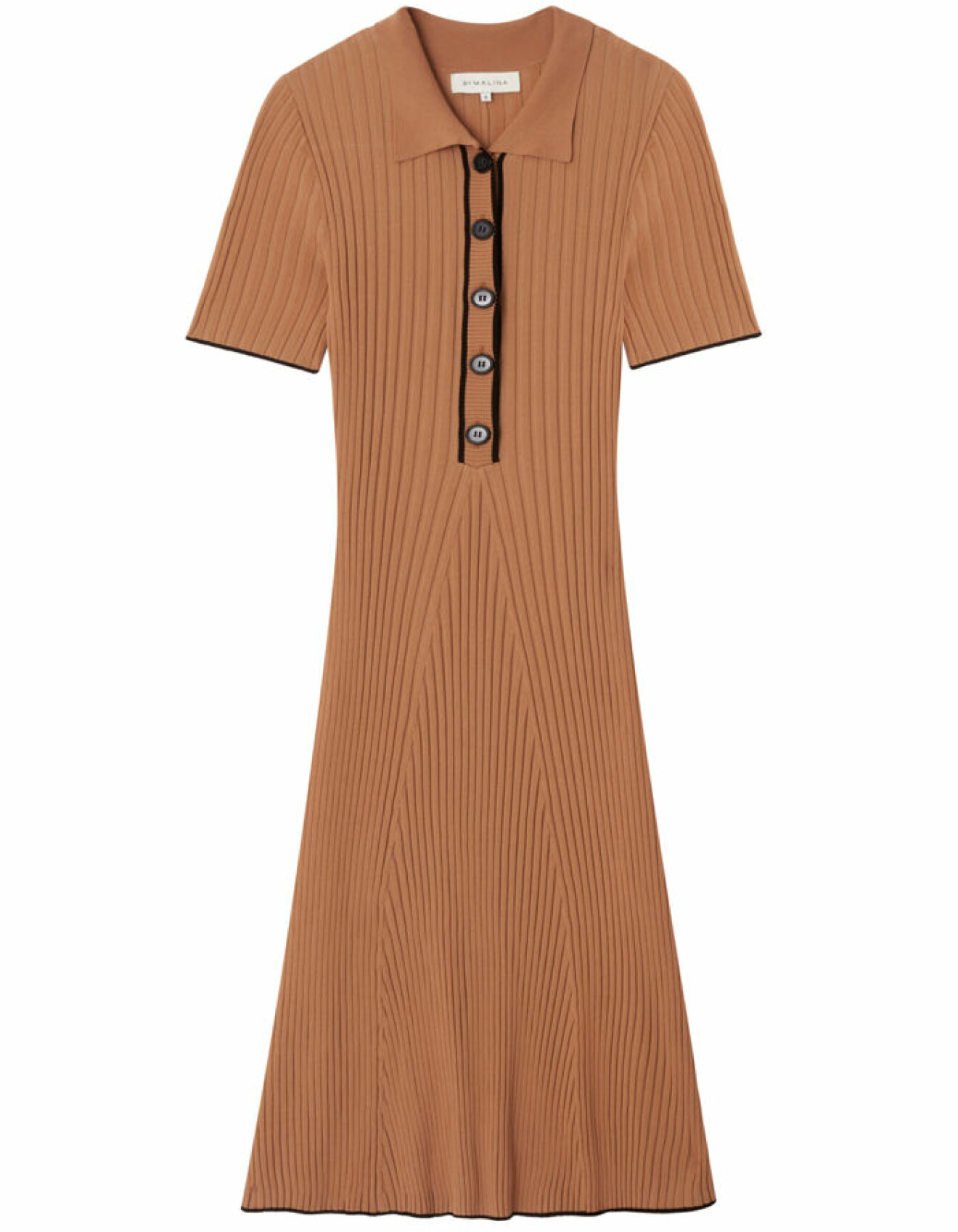 brun ribbad stickad klänning med knappar, By Malina