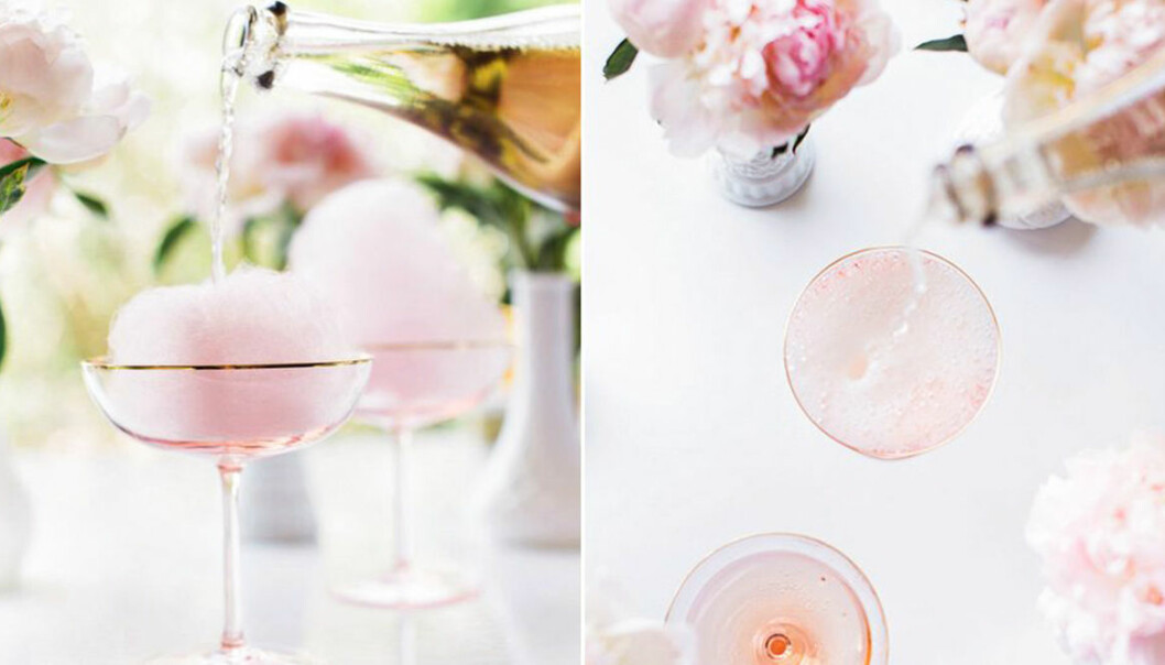 Rosa cocktail med sockervadd och bubbel