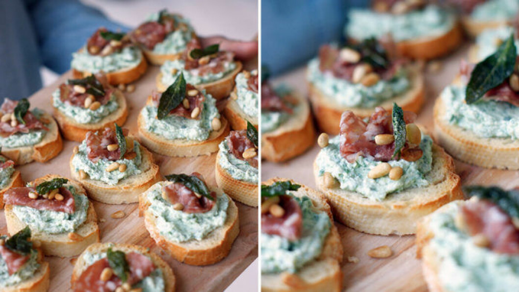 Crostini med nässel- och ricottaröra. Crostini med nässel- och ricottaröra.
