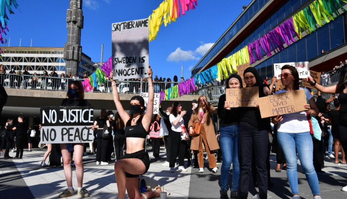 Demonstranter för Black Lives Matter i Stockholm i somras. Demonstranter för Black Lives Matter i Stockholm i somras.