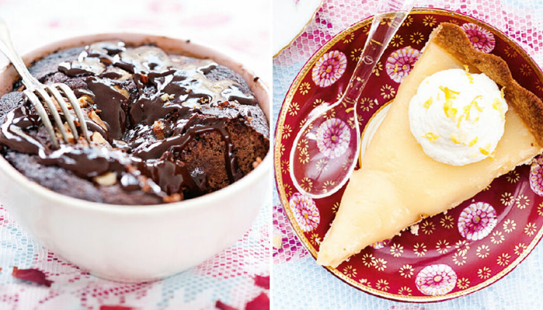 Kladdig chokladkaka och sötsyrlig paj.