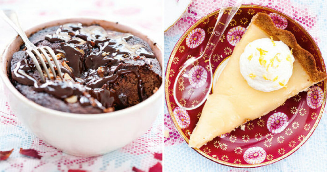 Kladdig chokladkaka och sötsyrlig paj.
