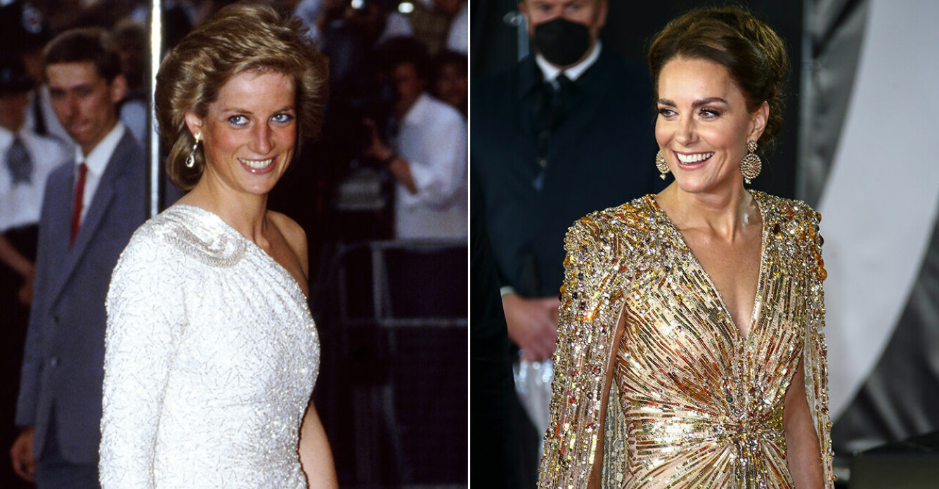 Diana, prinsessan av Wales och hertiginnan Kate av Cambridge på röda mattan.