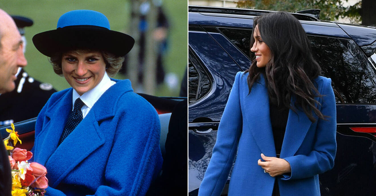 Diana och Meghan i blåa kappor som påminner mycket om varandra.