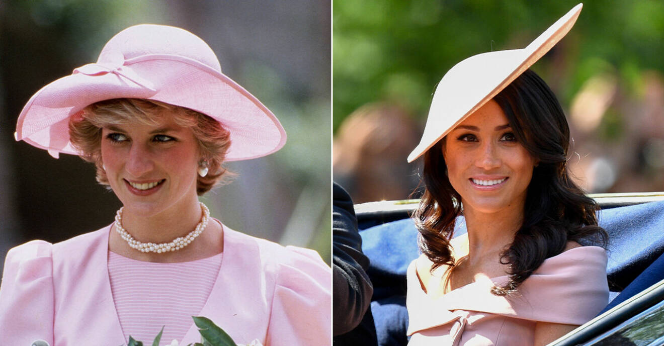 Diana och Meghan i rosa hattar.